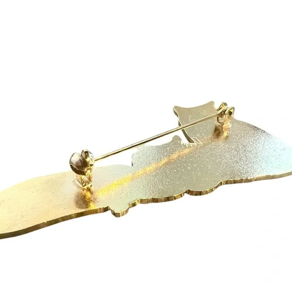 Vintage Fish Enterprise Triple Cat Brooch — Gold Tone & Ebony Hues - Picture 3 of 4